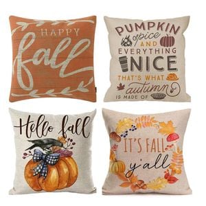 Catzon 4 Pcs Autumn Throw Pillow Covers Linen Thanksgiving Day Decor-Set 8