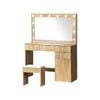 Oikiture Dressing Table Stool Set 12 Led Bulbs Oak 140cm