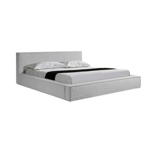 Queen Bed Frame Fabric Upholstery in KD slat in White