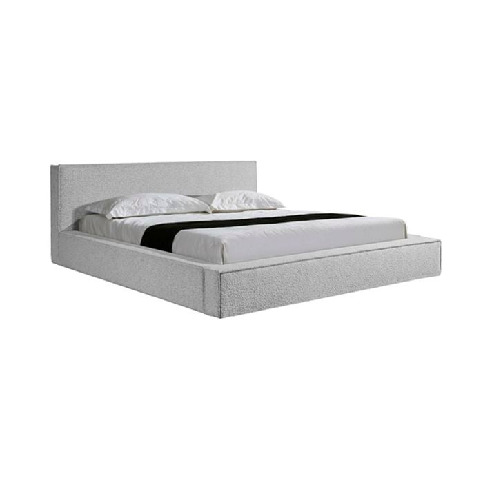 Queen Bed Frame Fabric Upholstery in KD slat in White