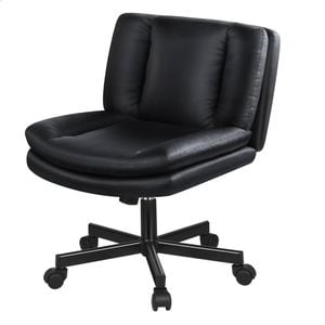 ALFORDSON Armless Office Desk Chair Mid Back Wide Seat w/ Wheels Leather Black