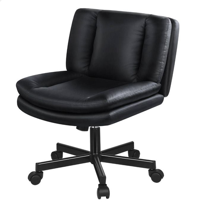 ALFORDSON Armless Office Desk Chair Mid Back Wide Seat w/ Wheels Leather Black