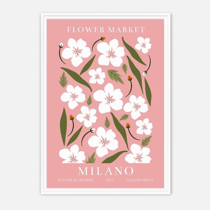 Galrie Milano Flower Market Vintage Botanical Print - Elegant Art for Home Decor, White Frame, A0 84 x 119cm (33 x 47inch)