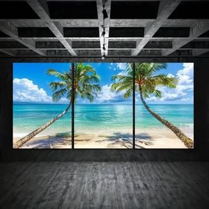 3pcs Two Palm Trees, Clear Blue Seawater  Print 100% Australian Made 3 x 40x60cm (Metal Print)