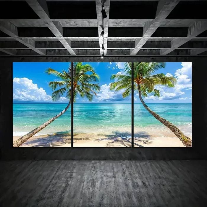 3pcs Two Palm Trees, Clear Blue Seawater  Print 100% Australian Made 3 x 40x60cm (Metal Print)
