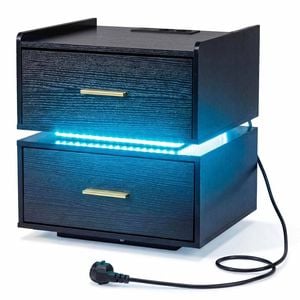 Costway Nightstand Charging Led Table Drawer Modern Semi-floating Black
