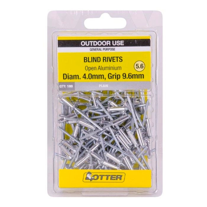 Otter 4.0 x 9.6mm Open Aluminium Blind Rivets - 100 Pack
