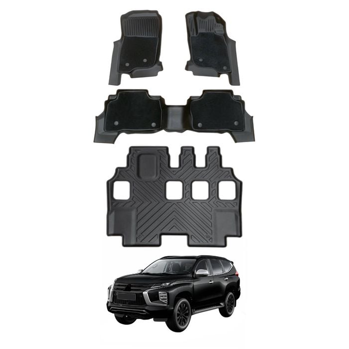 AUSGO 3-Row Set Double-Layer Car Floor Mats for Mitsubishi Pajero Sport 7-Seat 2015-Onwards Floor Liners