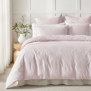 Dreamaker 400TC Premium Cotton Sateen Piped Quilt Cover Set Petal Single Bed