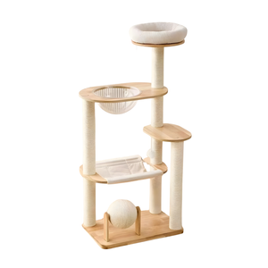 5-Tier Wooden Cat Tree with Scratching Posts & Play Features