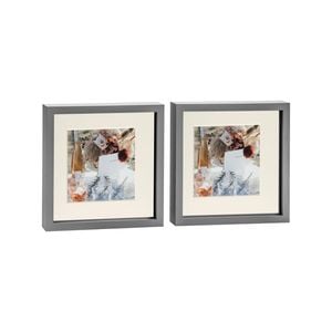 Nicola Spring Acrylic 3D Box Photo Frames with 6" x 6" Mounts - 10" x 10"  - Grey - Pack of 2
