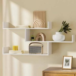 Homfurn 3-tier Floating Wall Shelf – U-shaped Anti-drop Design, 120x25x55cm, White