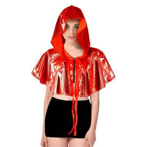 Adult Iridescent Metallic Mini Hooded Cape Halloween Party Costume Red