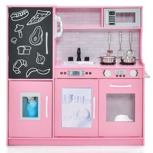 Costway Kids Kitchen Play Set Pretend Cooking Toy W/blackboard Pink