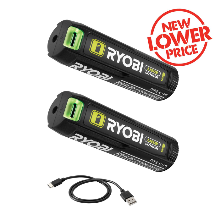Ryobi USB 2Ah Battery/Power Bank - Twin Pack