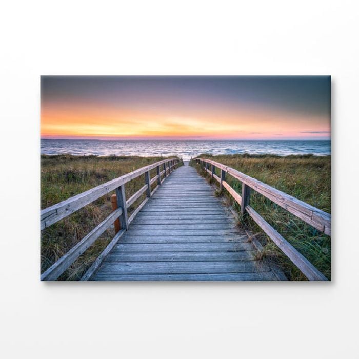 Wooden Bridge to Beach North Sea Print 100% Australian Made 120x90cm (Stretched Canvas)