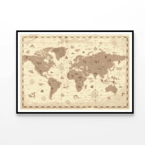 Map of the World with Mountains  Print 100% Australian Made 120x90cm  (Poster)