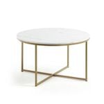 Sheffield coffee table in white marble and golden steel legs 80 cm