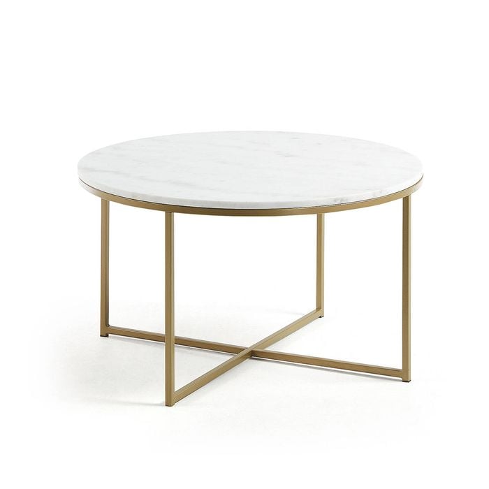 Sheffield coffee table in white marble and golden steel legs 80 cm
