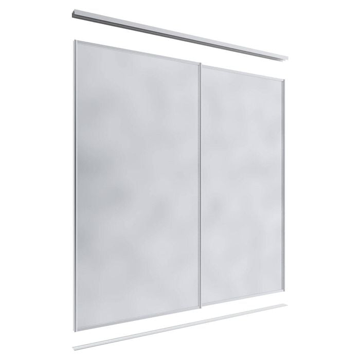 Lugna 2400 x 1801-2400mm Clear Anodised Mirror Wardrobe Double Sliding Doors