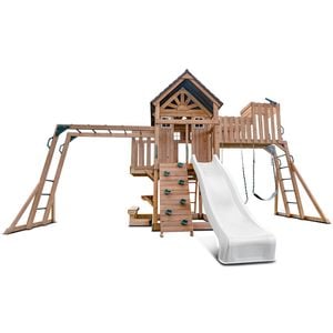 Lifespan Kids Kensington Swing Set, Monkey Bars & Play Centre with 2.2m Pastel White Slide