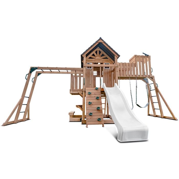 Lifespan Kids Kensington Swing Set, Monkey Bars & Play Centre with 2.2m Pastel White Slide