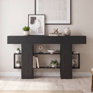 Advwin 140cm Console Table with 2 Drawers Hallway Entryway Table Sofa Table Black