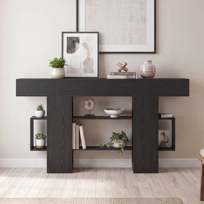 Advwin 140cm Console Table with 2 Drawers Hallway Entryway Table Sofa Table Black