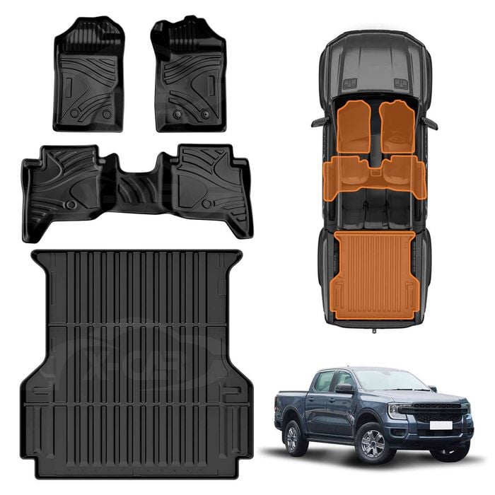 3D Car Floor Mats Tub Liner for Ford Next-Gen Ranger Raptor RA 2022-2025 Heavy Duty Cargo Trunk