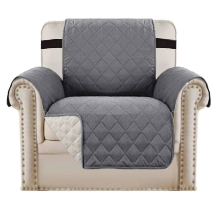 Smarcute 1 Seater Quilted Reversible Sofa Cover with Straps Grey