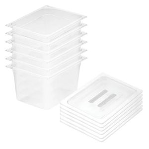 SOGA 1/2 GN Polycarbonate Food Pan 200mm Clear 6 Pack with Lids