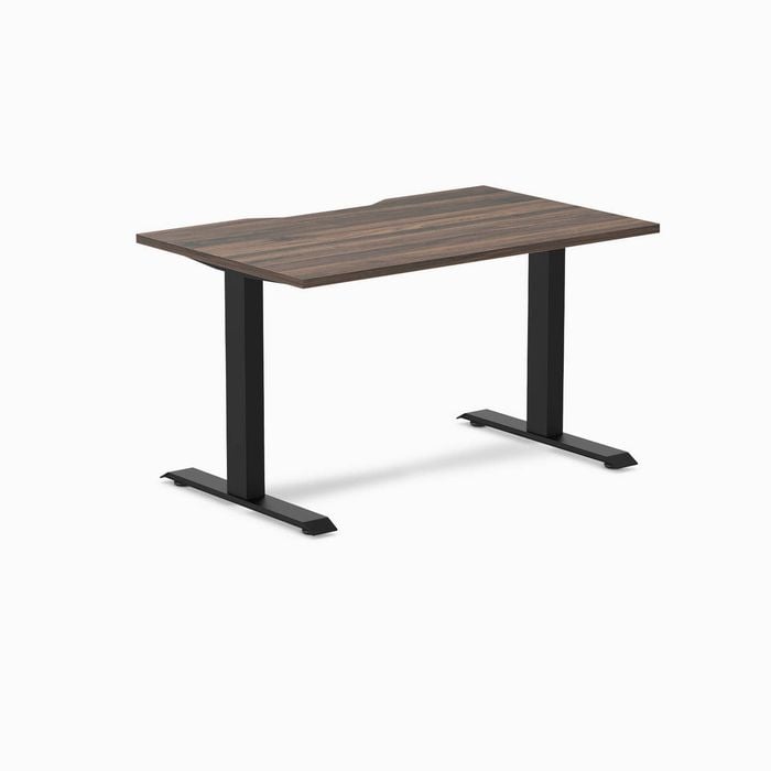 Desky Fixed Height Jarrah Legno Scalloped Melamine Desk 120x75cm Matte Black Leg