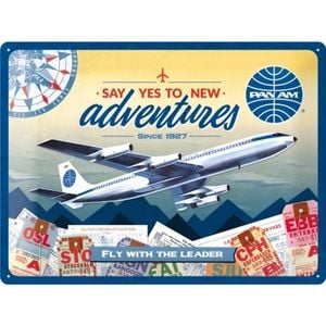Nostalgic Art Pan Am New Adventures 30x40cm Large Metal Tin Sign Home Wall Decor