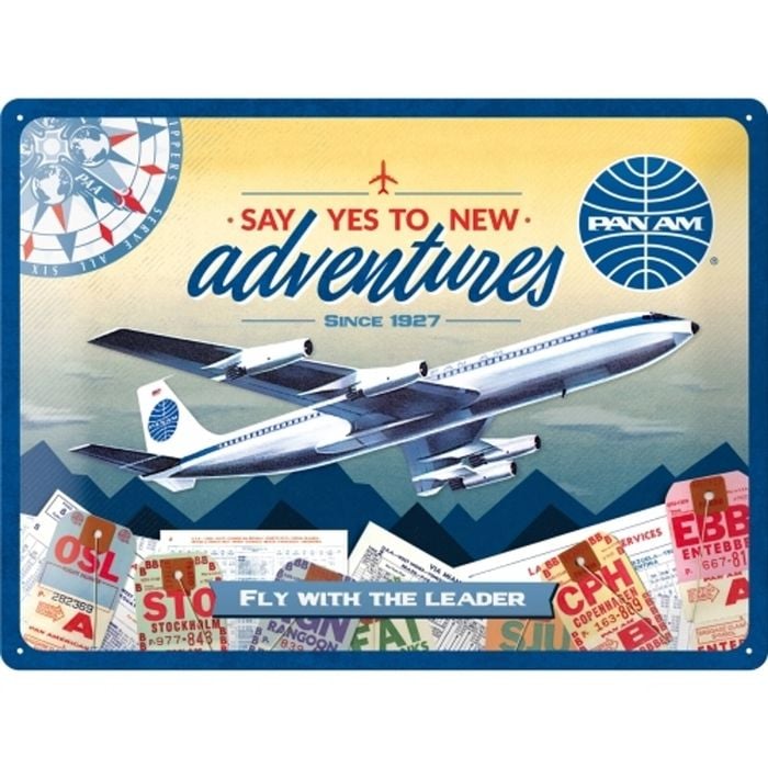 Nostalgic Art Pan Am New Adventures 30x40cm Large Metal Tin Sign Home Wall Decor