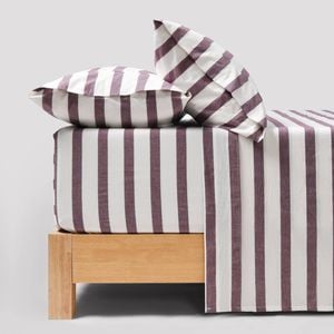 Dreamaker Cove Washed Cotton Yarn Dyed Wide Stripe Sheet Set Plum Queen