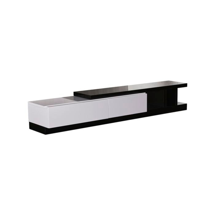 TV Cabinet with 2 Storage Drawers With High Glossy Assembled Entertainment Unit in Black & White colour