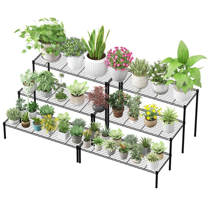 Advwin Plant Stand 3-Tier, 2 Pcs Outdoor Flower Pot Stands Free Splicing Heavy Duty Steel Plant Shelves