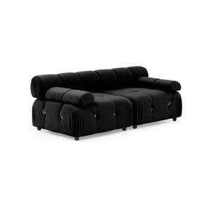 Foret 2 Seater Sofa Modular Arm Seat Tufted Velvet Lounge Couch Chaise Black