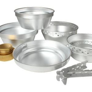 8pc Wildtrak Aluminium Camping Cookware Set Pot/pan W/ Alcohol Burner Silver