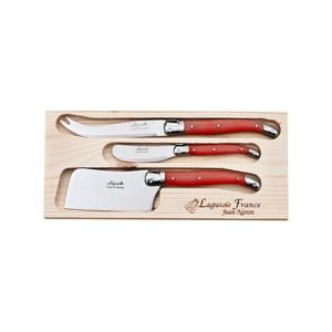 Laguiole Jean Neron Cheese & Paté Knife Set With Cleaver - Red