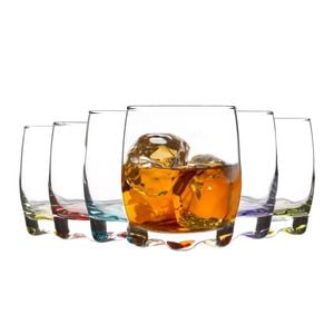 LAV 6 Piece Adora Whiskey Glasses Set - Coloured Liqueur Rocks Old Fashioned Tumblers - Bell Pepper Base - 290ml - Multi