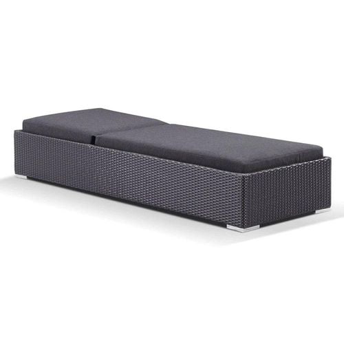Breeze Outdoor Wicker Pool Sun Lounge Set With Table Charcoal with Denim Bunnings Australia