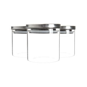 Argon Tableware Glass Storage Jars with Metal Lids - Silicone Seal - 550ml - Silver - Pack of 3