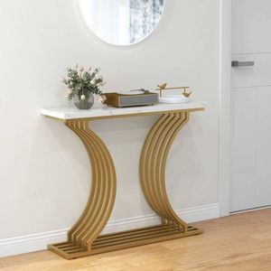 Costway Modern Entryway Side Table Console Table W/faux Marble Tabletop