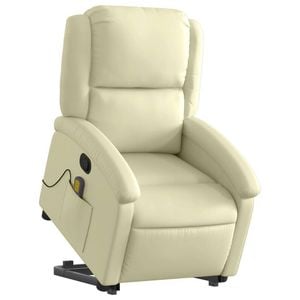 vidaXL Stand up Massage Recliner Chair Armchair Single Sofa Cream Real Leather