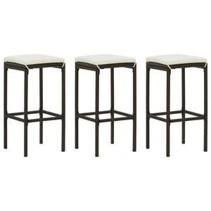 vidaXL Bar Stools with Cushions 3 pcs Brown Poly Rattan