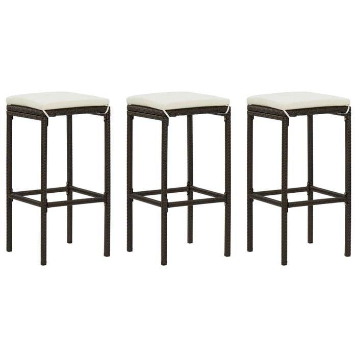 vidaXL Bar Stools with Cushions 3 pcs Brown Poly Rattan