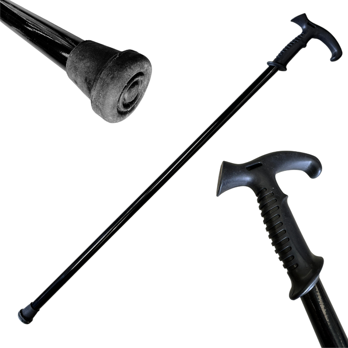 90cm Extra Sturdy Steel Walking Stick Pole w Ergonomic Handle  Black