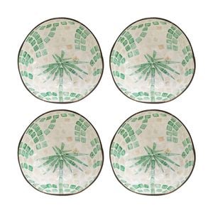 4pk Lvd Palm Deep Green Round Coconut Capiz Trinket/jewellery Bowl 13x13x6cm