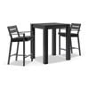 Santorini Outdoor Aluminium Square Bar Table Charcoal With 2 Stools & Denim Grey Cushions